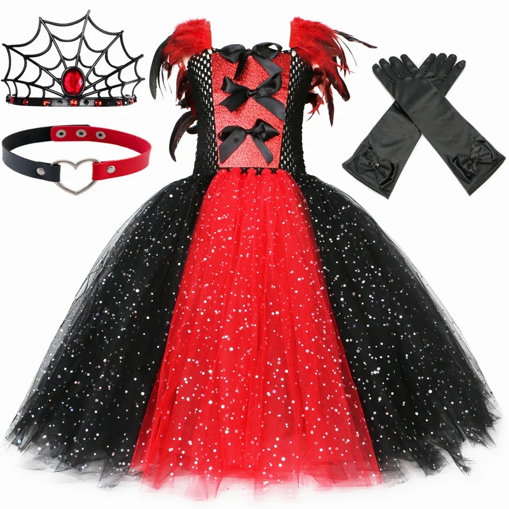 Vampir-Kostüm für Mädchen, Halloween-Tutu-Kleid, glitzernd, Gothic, Dämon, Vampirin, Tüll, Prinzessinnenkleid, Kinder, Karneval, Party, Anzieh