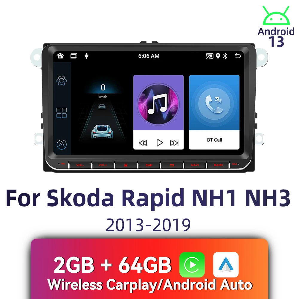 

2 Din Android Radio 9" Screen Wireless Carplay Autoradio Car Multimedia for Skoda Rapid NH1 NH3 2013-2019 GPS Stereo Navigation