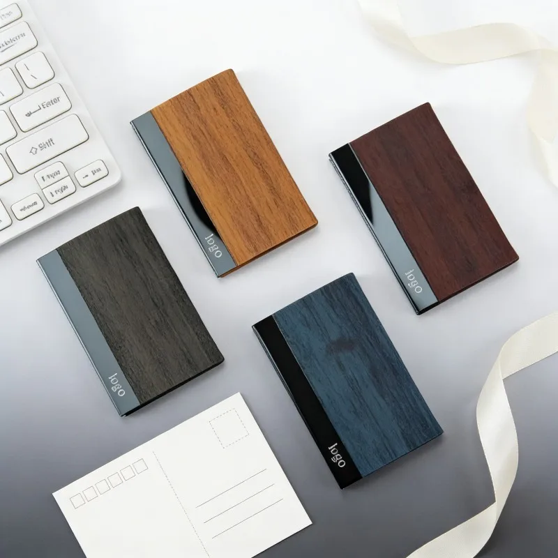 

Customized LOGO Stainless Steel Wood Grain Leather Card Box Print Personalized Text Company Activity Men’s and Women’ Gift