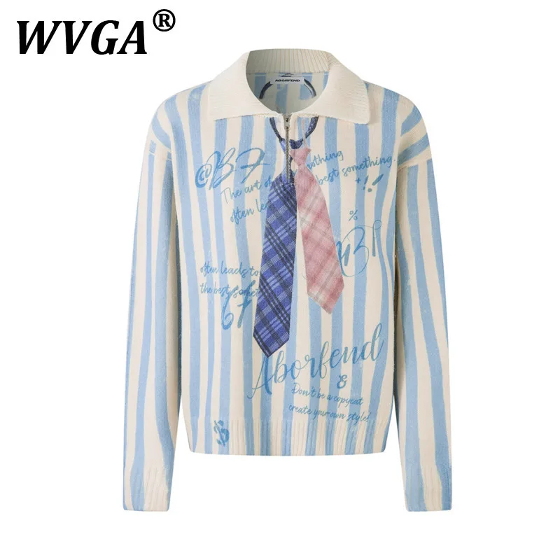 

WVGA новый мужской свитер с длинными рукавами, весна-осень, вязаный полосатый дизайн, отложной воротник, модная нишевая повседневная базовая рубашка Ins W10795