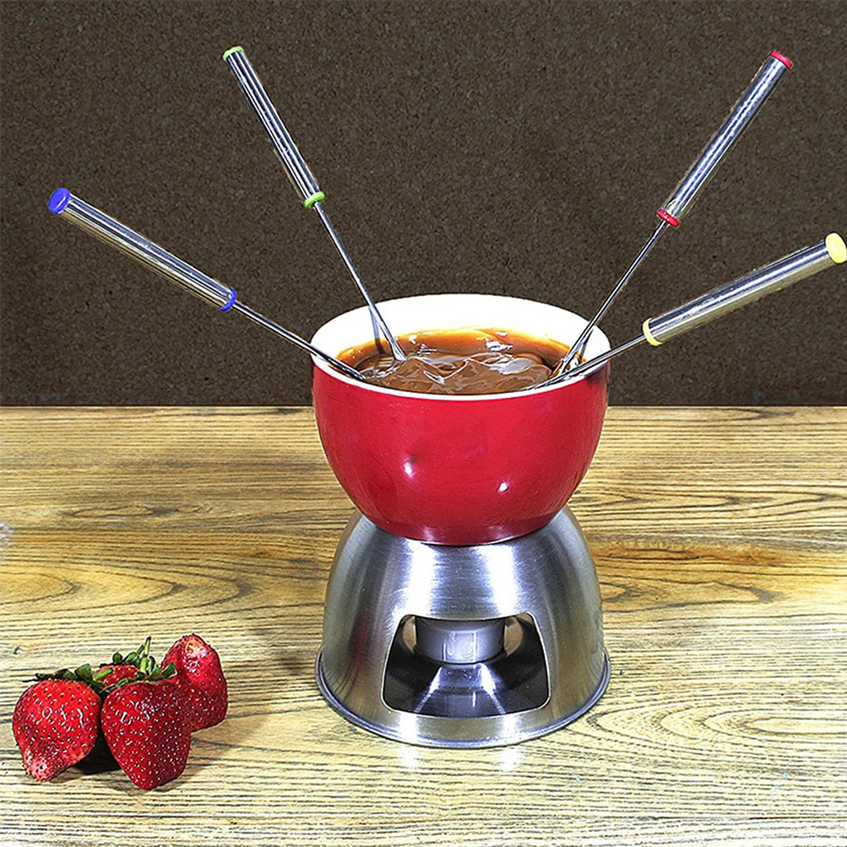 

6pcs Stainless Steel Fondue Forks 24cm Dessert Fruit Food Forks Chocolate Dipping Heat Insulating Handle Long