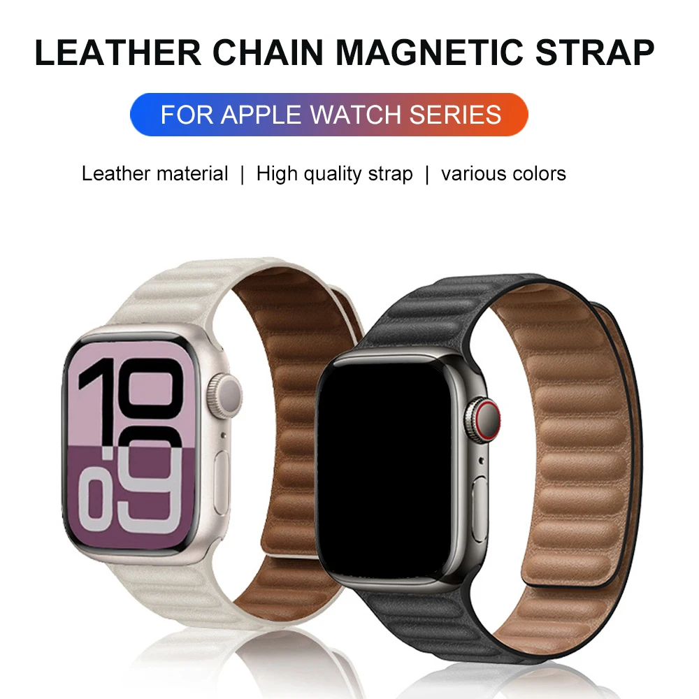 Tali jam magnetik kulit, untuk Apple Watch 10 9 8 7 6 5 4 3 2 Ultra SE gelang 38mm 40mm 41mm 42mm 45mm 49mm tali rantai jam