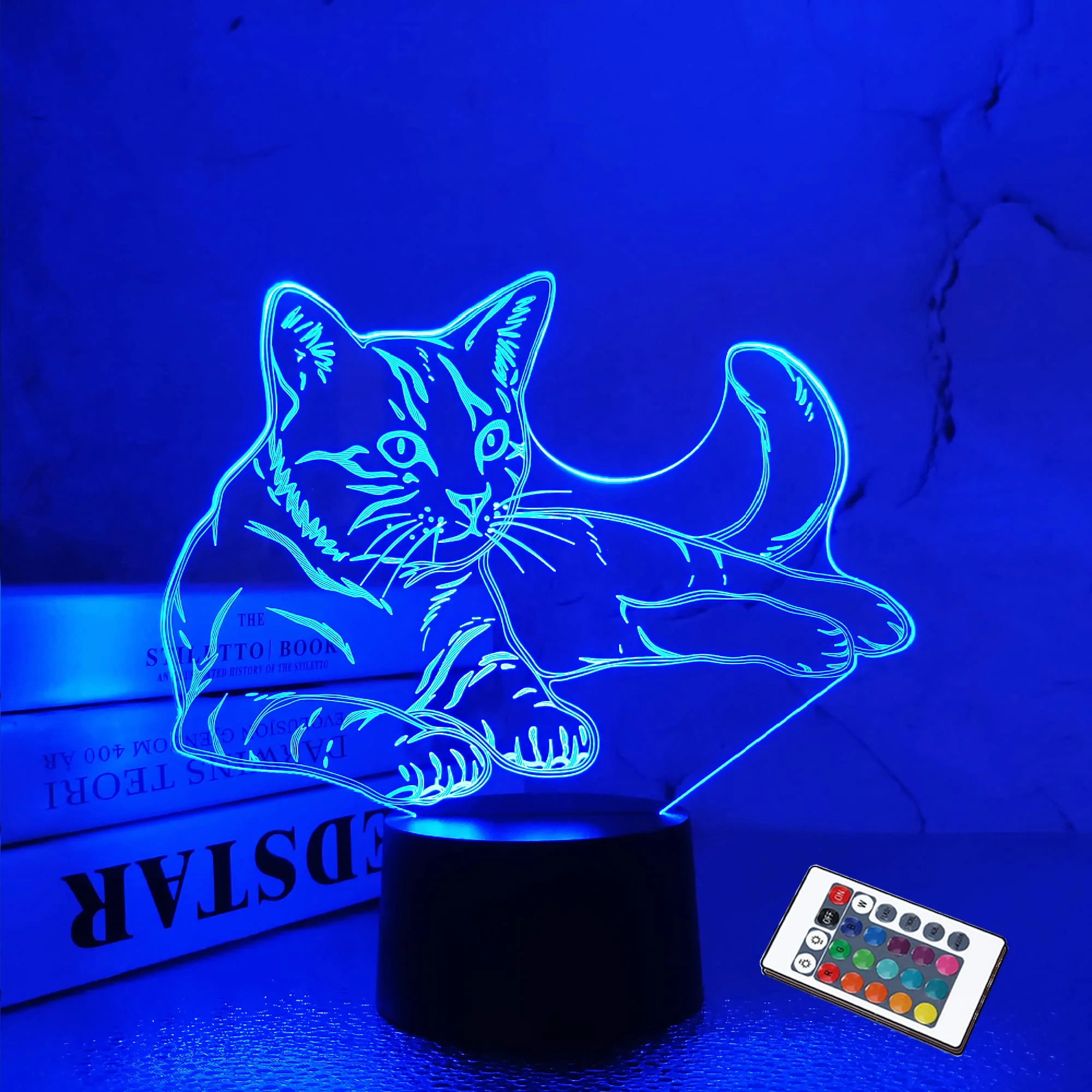 Cat Night Light, 3D Pet Lamp Kitty Light with 16 Colors Remote Control Birthday Holiday Gift for Cat Lover, Mom, Children