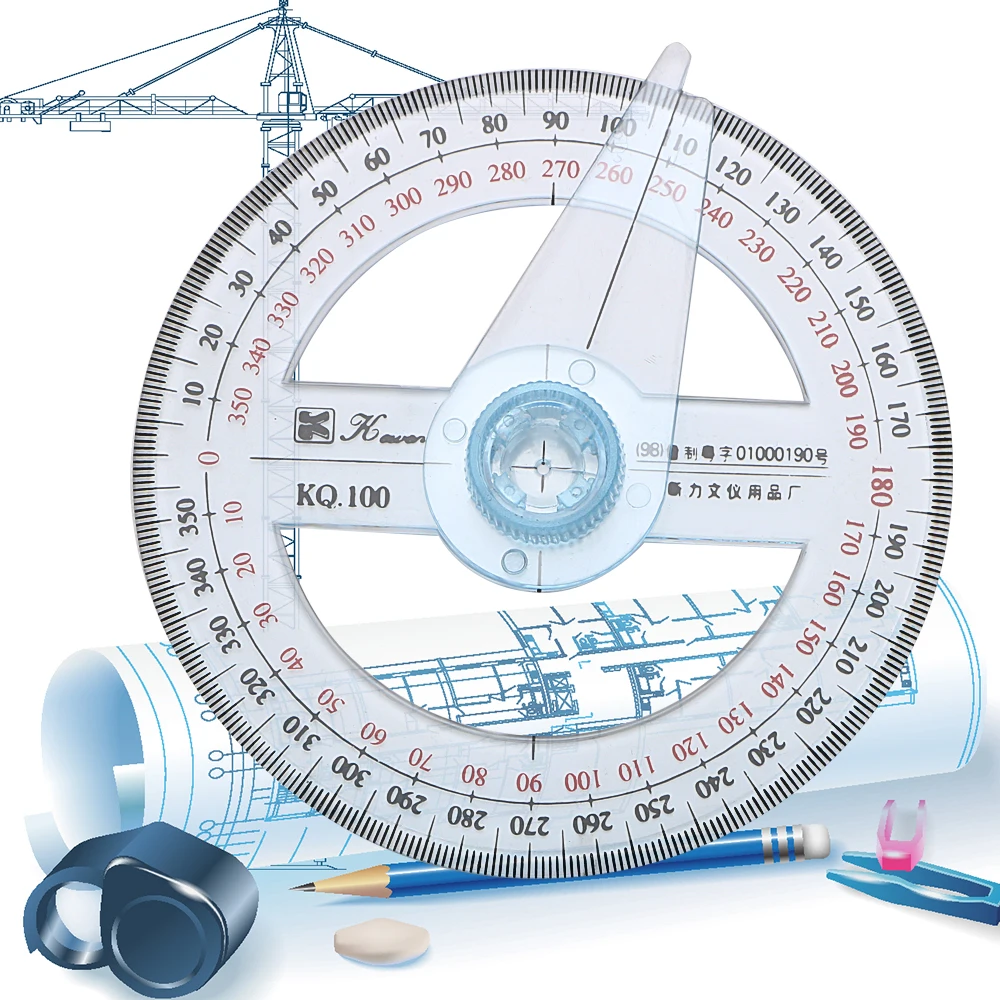 Swing Arm Angle Finder Gauging Tools 360 Degree Pointer Protractor Ruler 10cm Circular Plastic