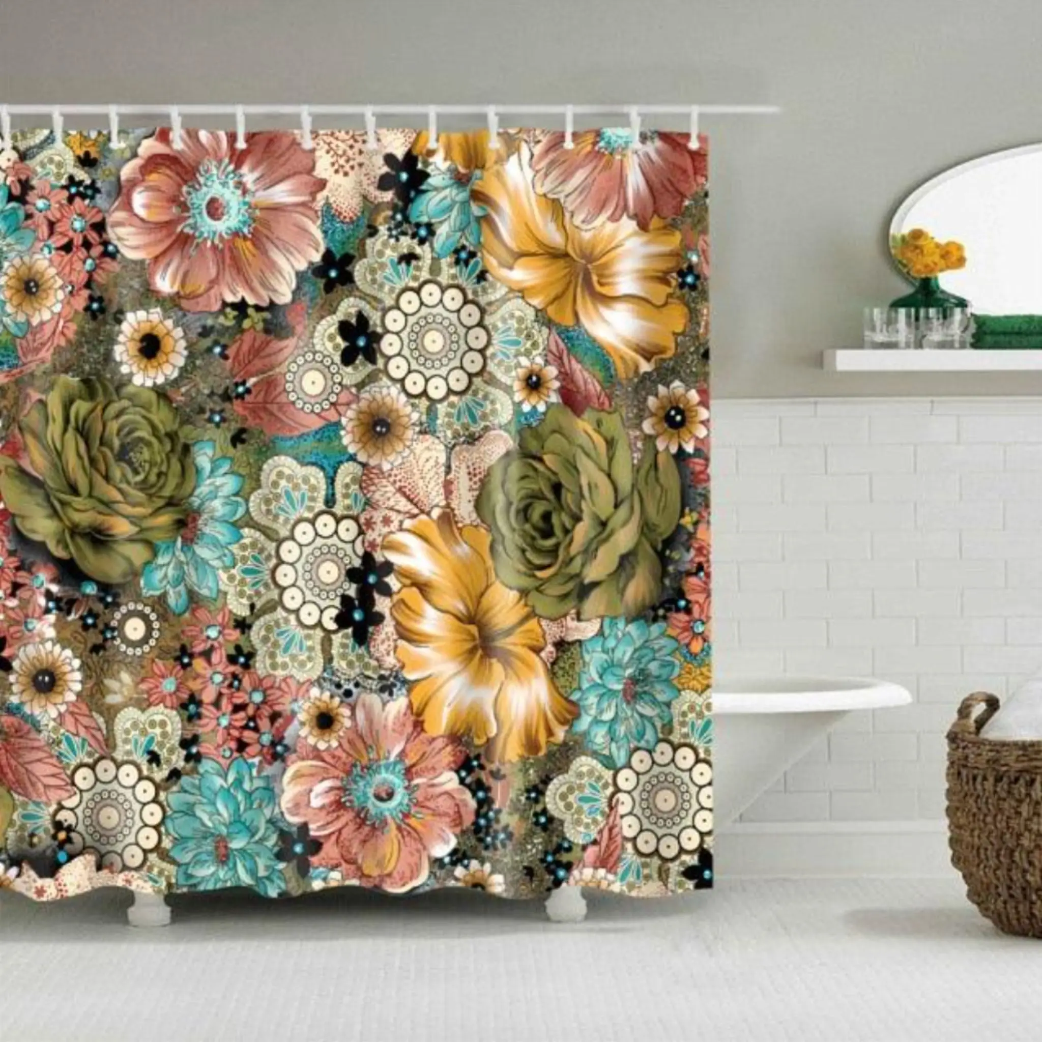 Bohemian style Shower Curtains Mandala Boho Flowers and Plants Printing Bathroom Curtains Waterproof Polyester Bath Curtain