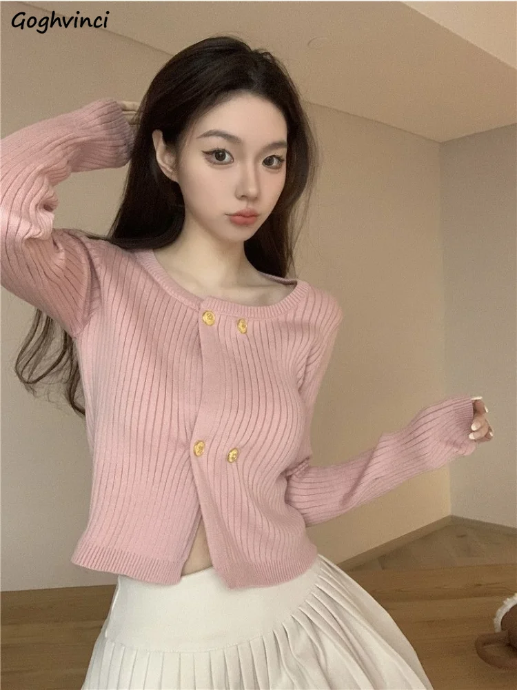 

4 Colors Cardigans Women Soft Spring Casual Crop Buttons Design French Style Temperament Office Lady Aesthetic Pure Chic Vintage