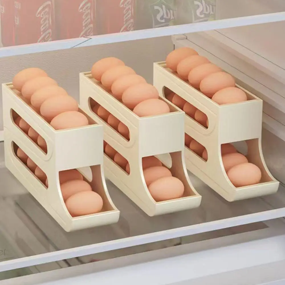 

Plastic Automatic Egg Roller Large Capacity 3 Layers Refrigerator Egg Storage Box Space Saving Egg Dispenser Household
