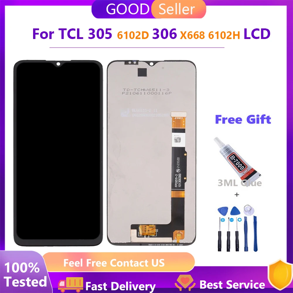 

Fast Ship 6.52'' Original New LCD For TCL 305 6102D LCD Display For TCL 306 X668 6102H LCD Touch Screen Digitizer Assembly