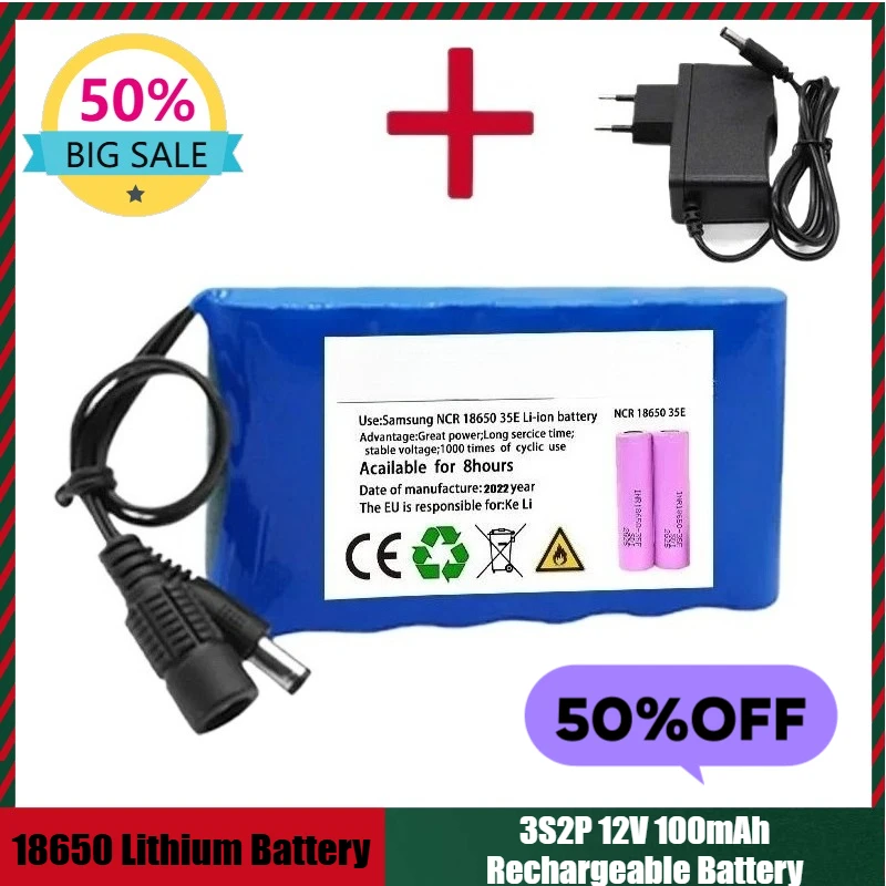 

18650 Lithium Battery 3S2P 12V 100mAh Rechargeable Battery Lithium Battery Pack with BMS + Charger