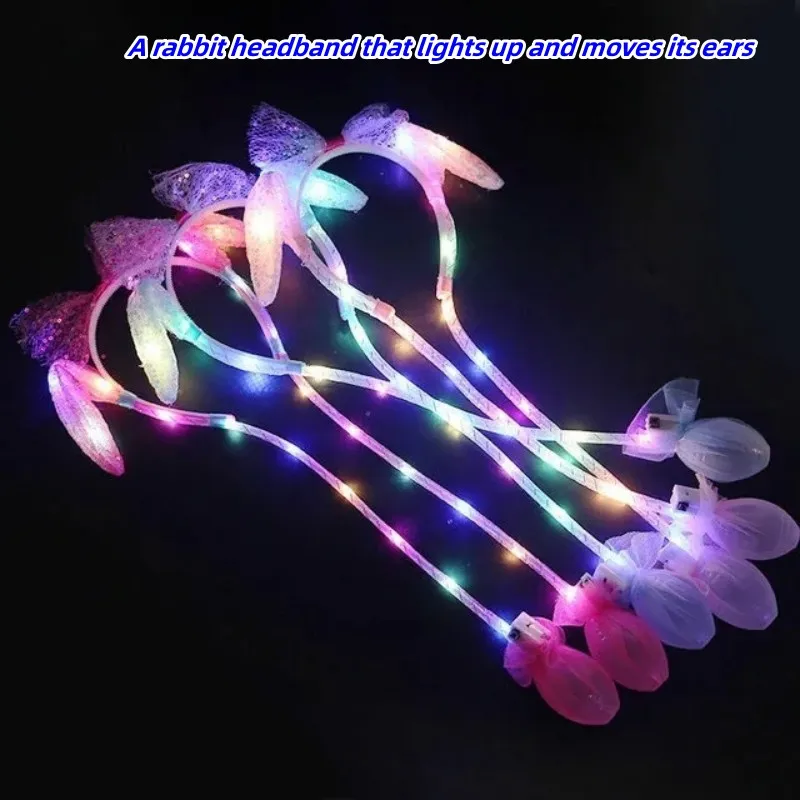 Luminous LED Rabbit Ears Hat for Kids and Adult,Hand Pinch Hat, Moving Ears,Festive Atmosphere,Funny Small Gift,Cute,10Pcs