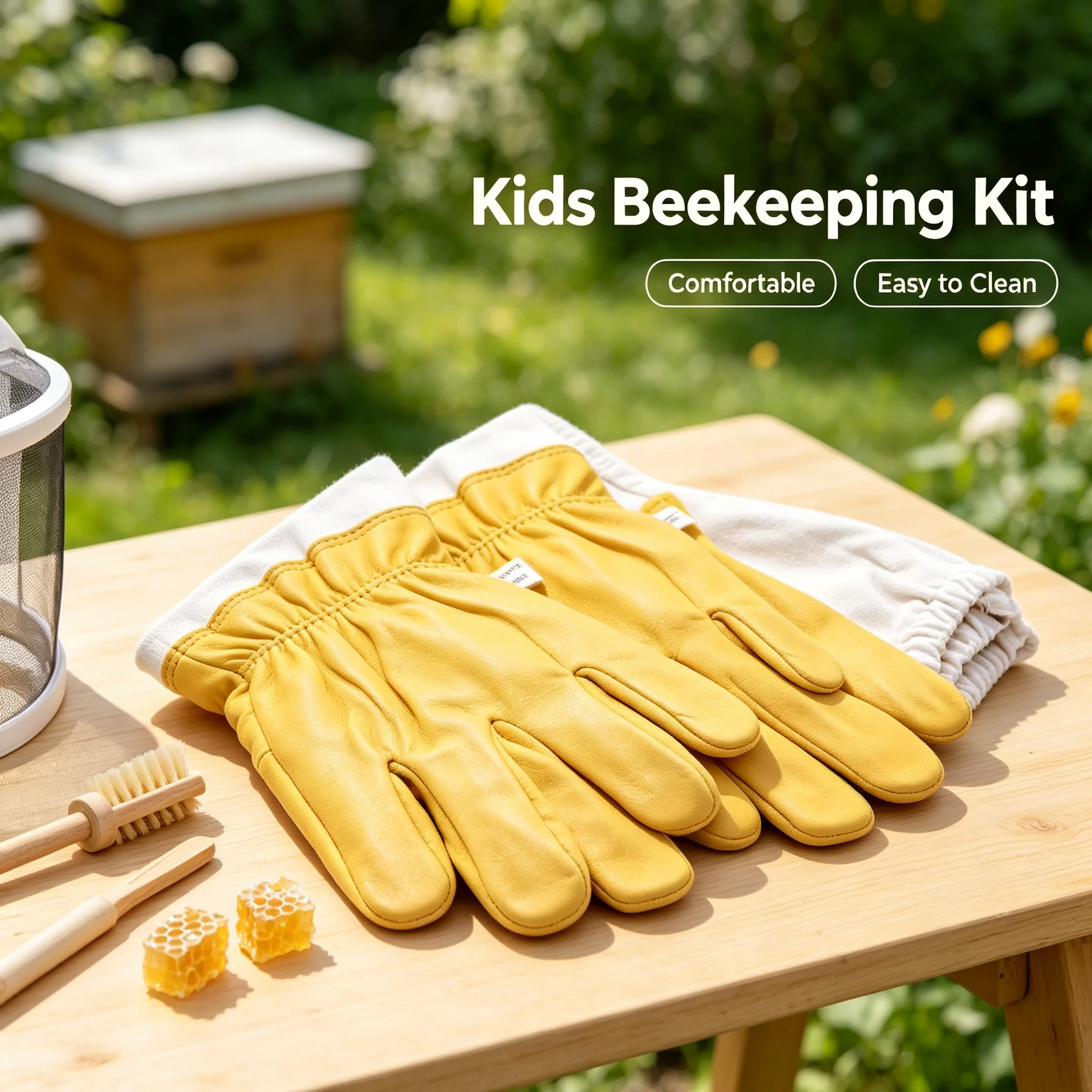 1 Pair Child Gloves Beekeeper Protective Gloves Anti Bee Breathable Faux Goatskin Yellow Gloves Beekeeping Protective Tools