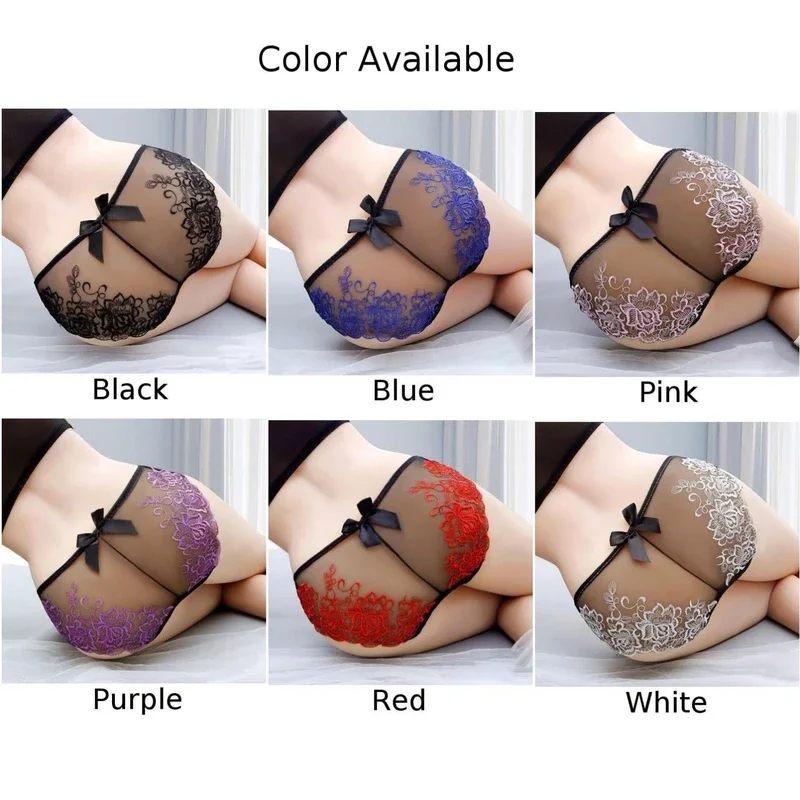 Women Transparent Underwear Sexy Sheer Mesh Knicker Thongs G-String Panties Floral Lingerie Low-Waist Thin Underpants 