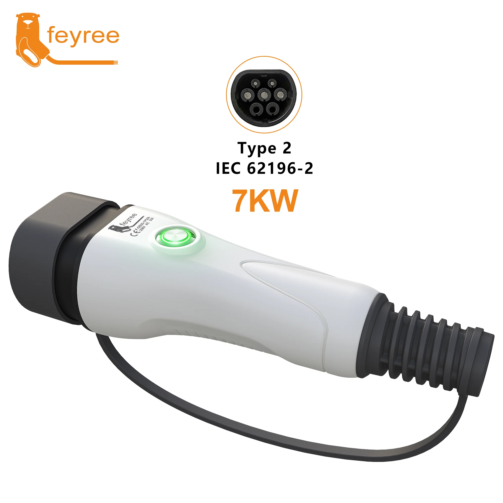 Feyree 16A 32A One-touch Stop Function Charger Socket for Car Side Electric Vehicle Car Charging StationType2 EV Charger Plug