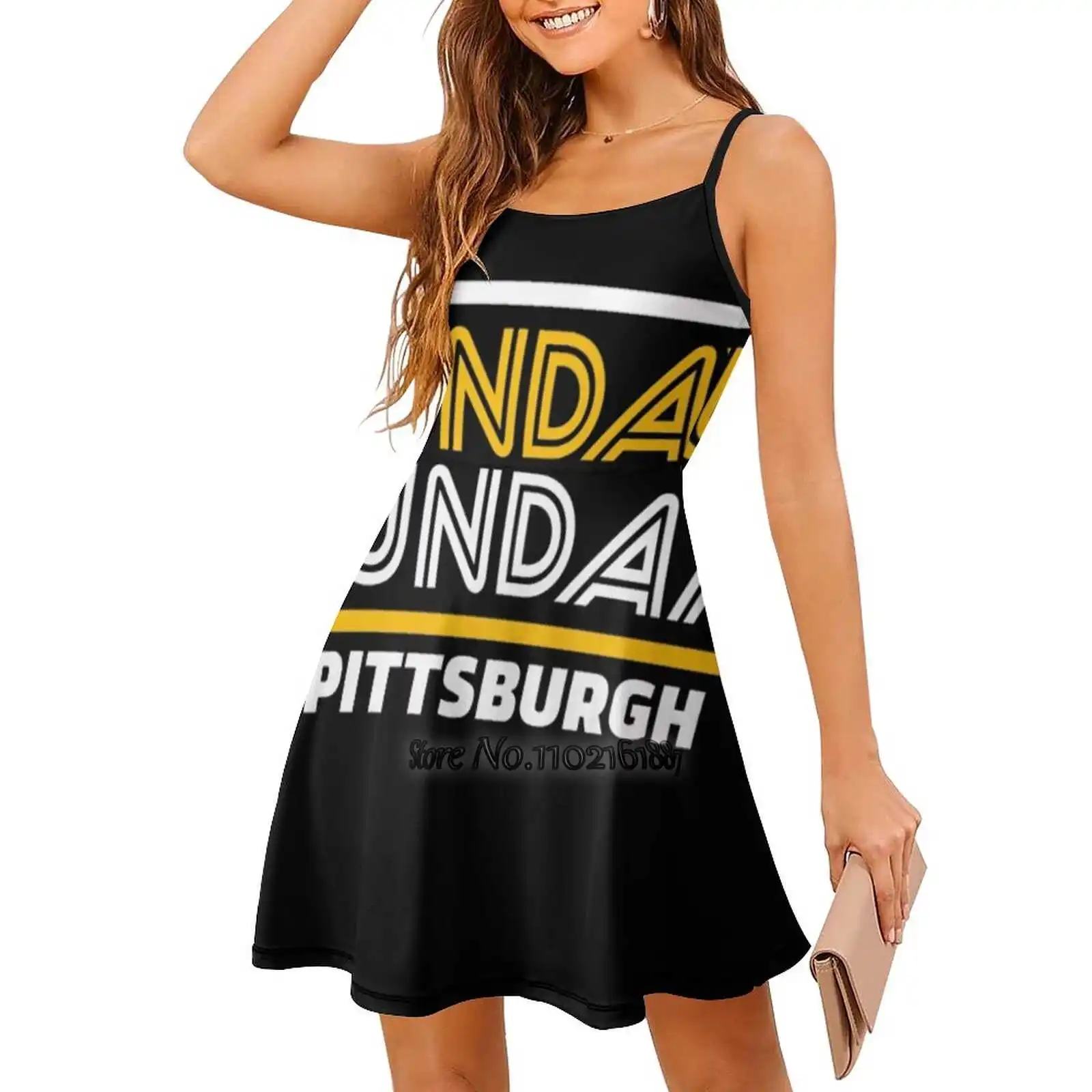 Vintage Pittsburgh Retro Steelers Football Team Sunday Funday Loose V-Neck Short Sleeve Skirt Elegant High Quality Dress