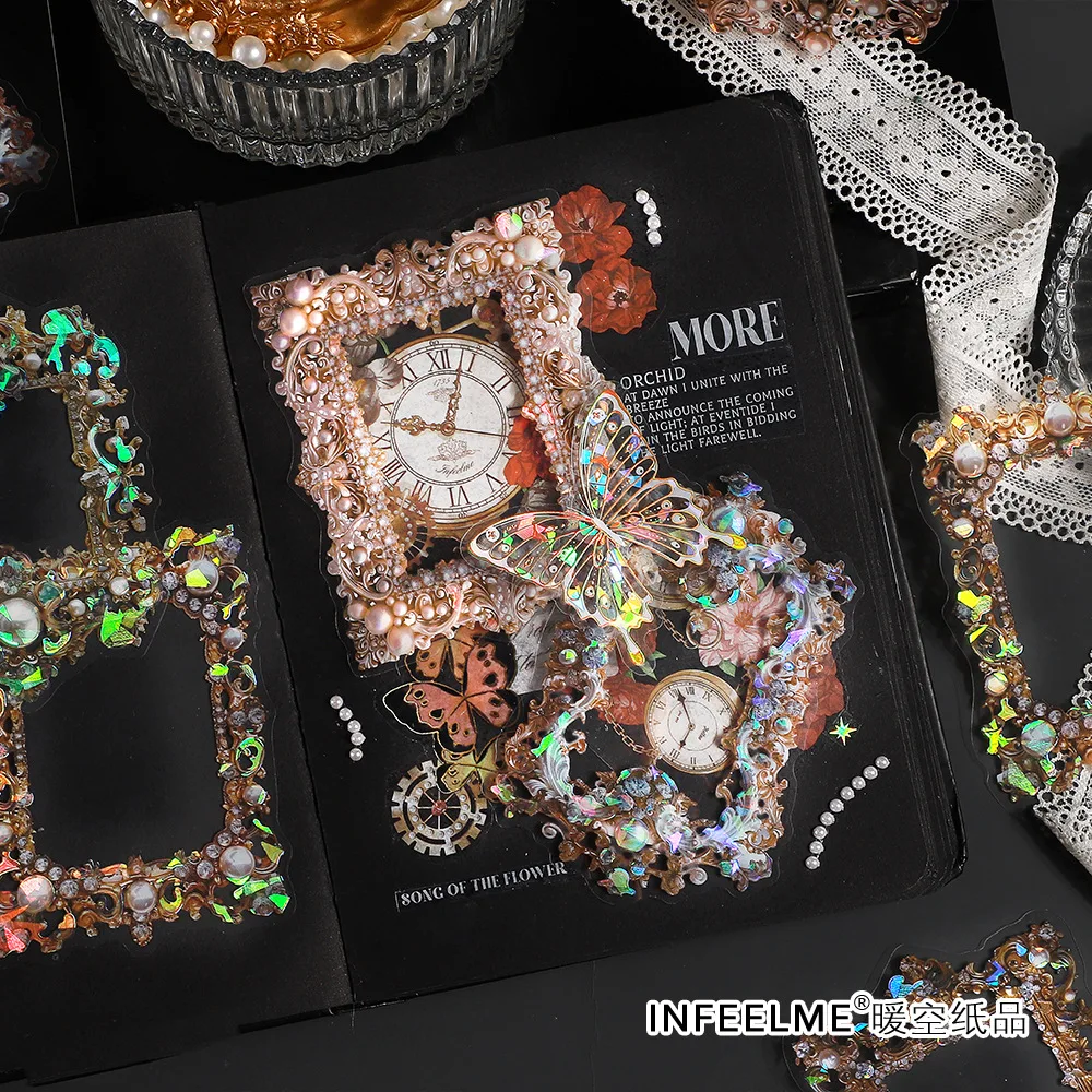 Paquete de pegatinas caladas Vintage para mascotas, paquete de pegatinas decorativas de ventana de celosía Retro, material de Collage de álbum de recortes DIY, 10 piezas