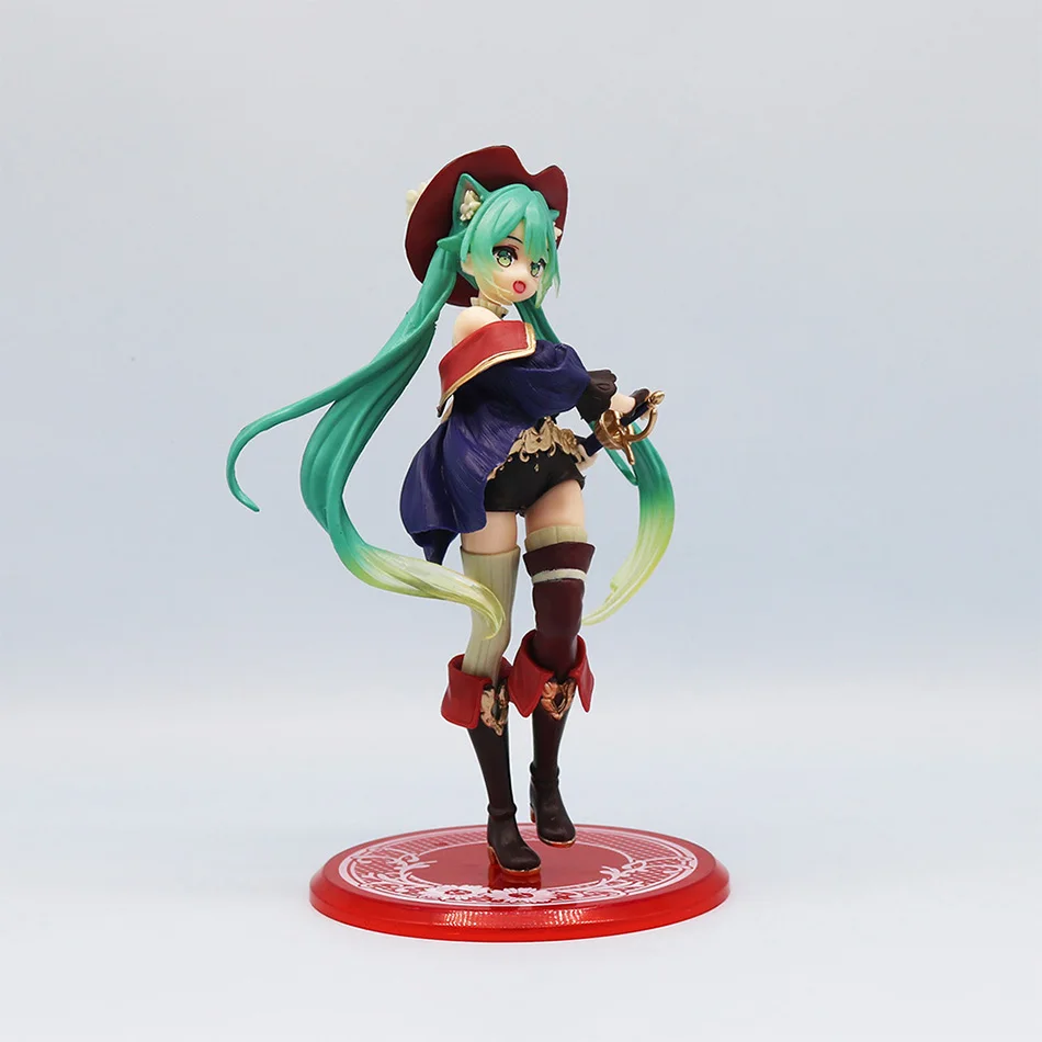 Hatsune Miku Desktop Cute Action Figure Tale Wonderland Miku Puss in Boots Anime Figurine Kawaii Girl Model Toy Adorable Decor