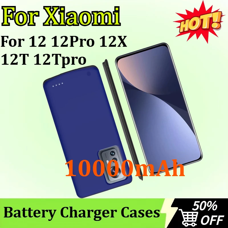 Novo 10000mah para xiaomi 12 12pro 12x 12t 12tpro clipe traseiro bateria banco de carregamento portátil caso do telefone móvel fonte alimentação móvel