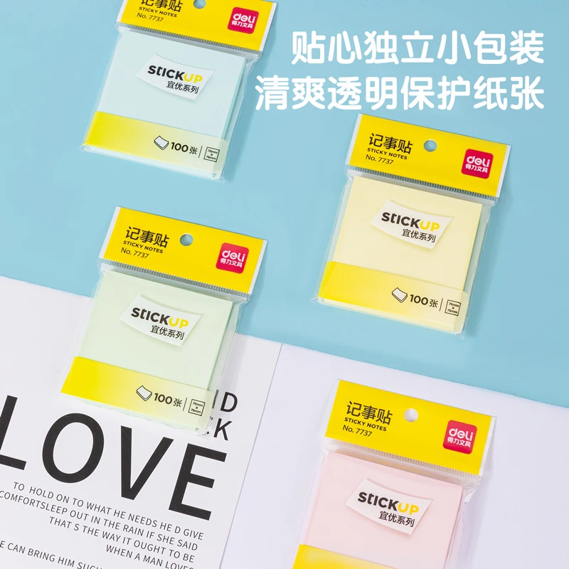 Deli 1 Pcs 100-หน้า Sticky Note Pads โรงเรียนอุปกรณ์สำนักงาน Self-Adhesive Memo Pad Notepad Bookmark Planner สติกเกอร์เครื่องเขียน