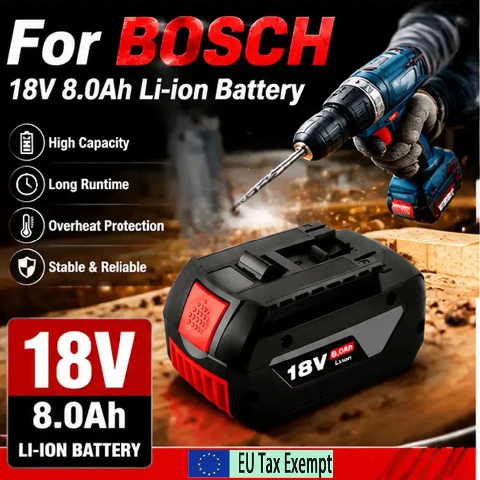 Batteria al litio originale Bosch 18V 8.0Ah per utensili elettrici professionali, batteria ricaricabile Bosch Bat609 Bat609G Bat618 Bat618G
