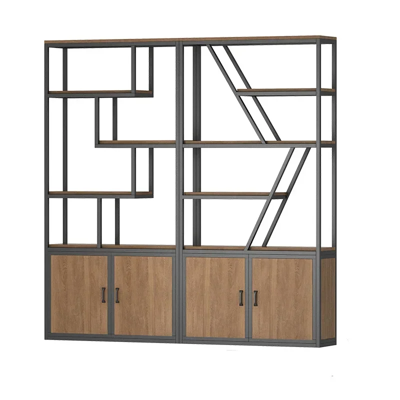 Industrial style solid wood wrought iron partition bookshelf office screen cabinet living room storage rack creative displa