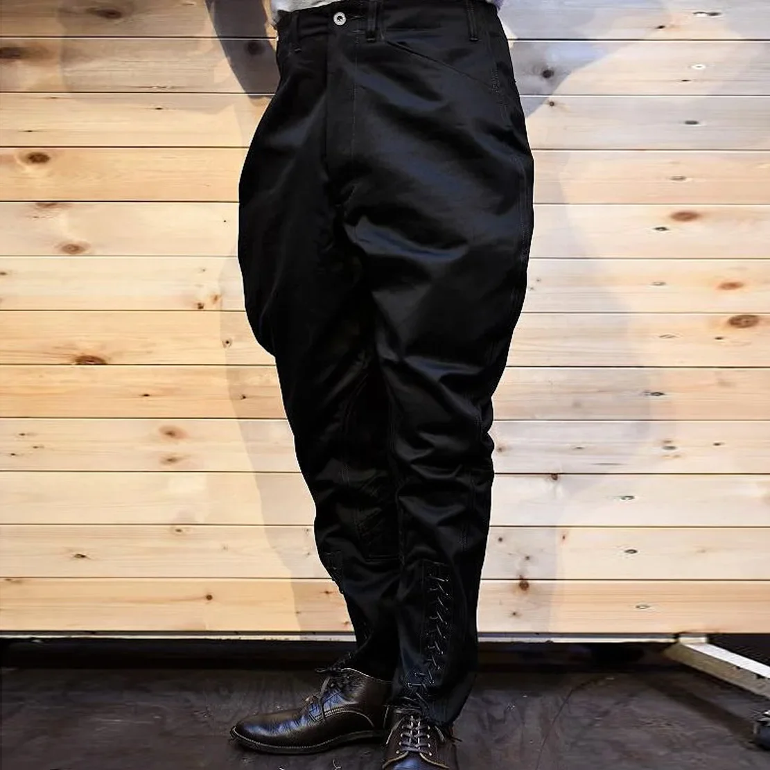 

YUTU&MM Black cotton breeches retro casual twill brushed cotton overalls unisex 9-point pants pencil pants tide