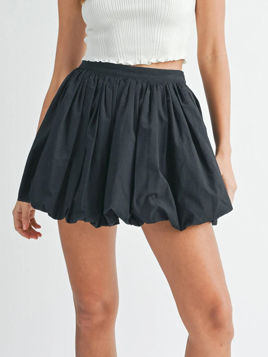 Women Summer Y2k Going Out Bubble Skirt Elastic Waist Ruffle Hem A Line Pleated Mini Skirt Puffy Short Skirts