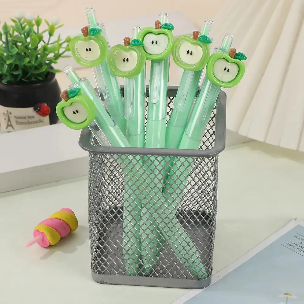 

8-Pack of Green Apple-Shaped Black Gel Pens, High-Quality Gel Pens for Exams, Quick-Drying Pens with a Click Mechanism, Smooth Writing, Continuous Ink Flow, Essential for Study, Writing, and Office Use, Black Gel Pens