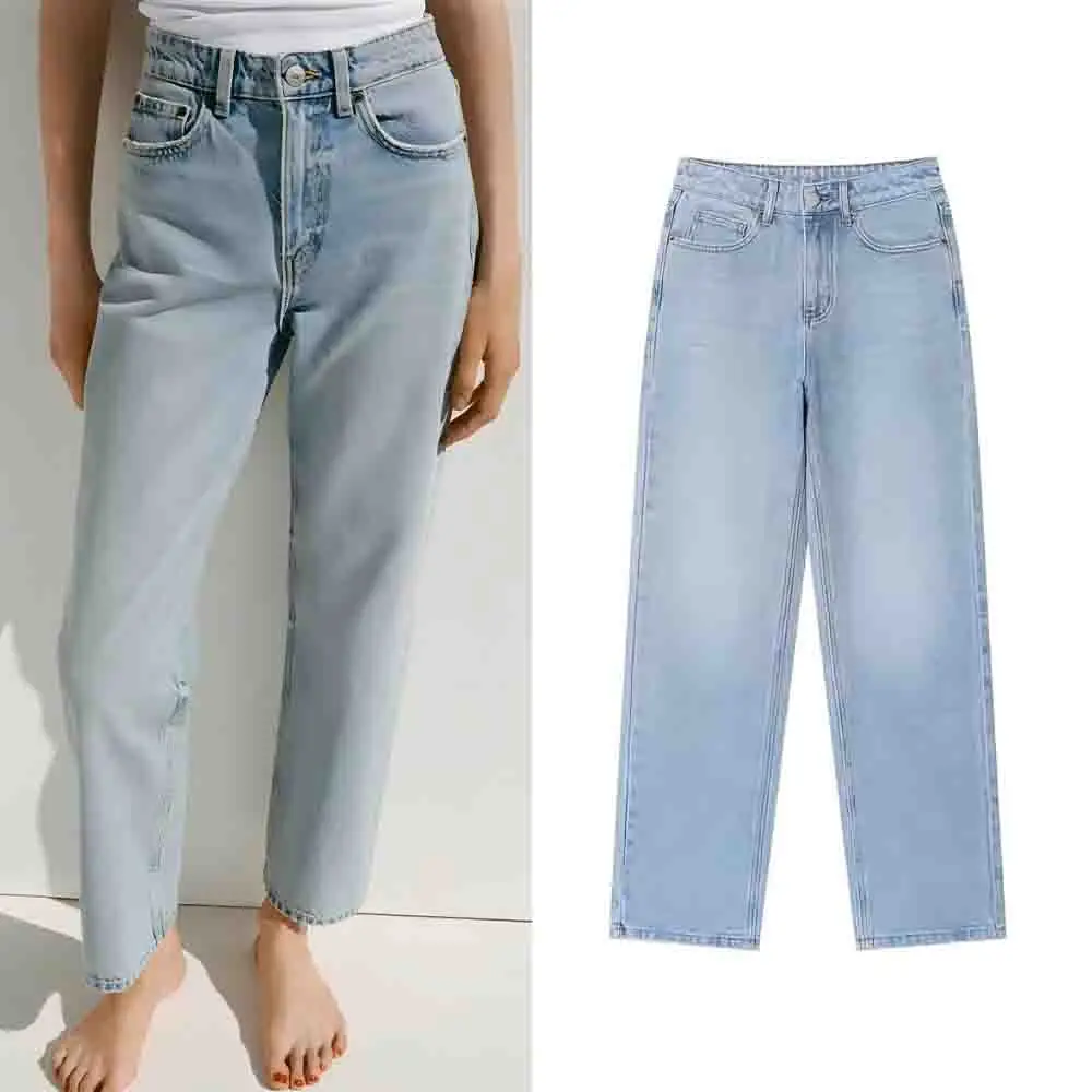 

Women's 2025 new fashion loose comfortable casual high waisted jeans retro side pocket zipper women's jeans