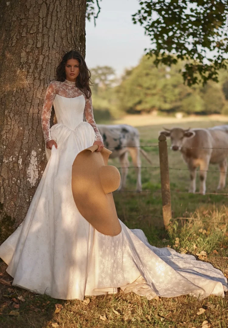 Baljurk Trouwjurken Voor Bruid Kanten Jurk Satijn Vestido De Novia Desmontables Lange Mouw Minimalista Vrouw Elegant Op Maat