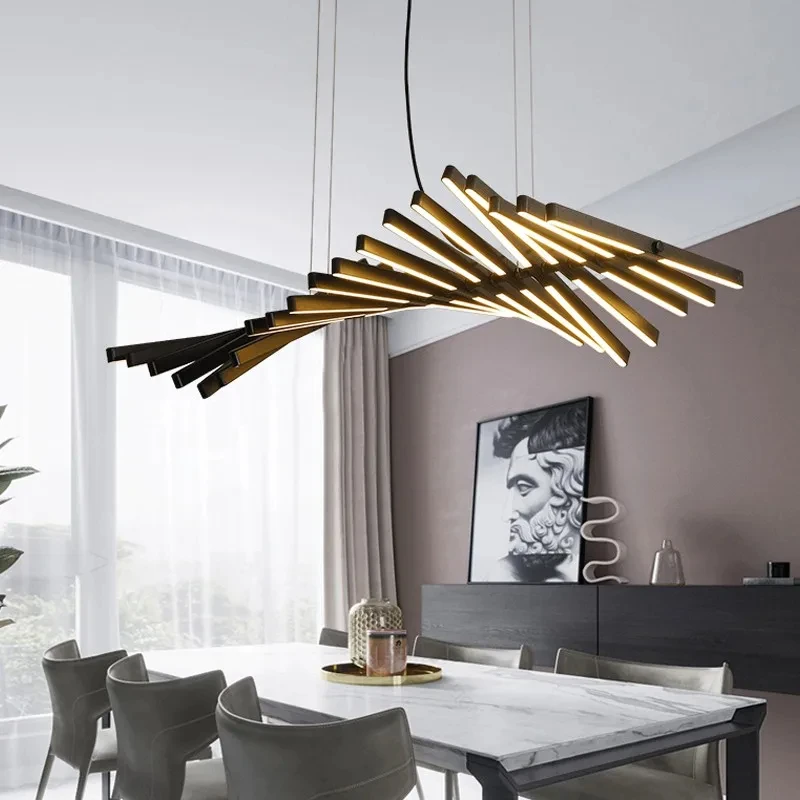 Luxe Woonkamer Kroonluchter Fishbone Desgin Eetkamer Led Hanglampen Nordic Modern Kantoor Dimbare Hanglampen