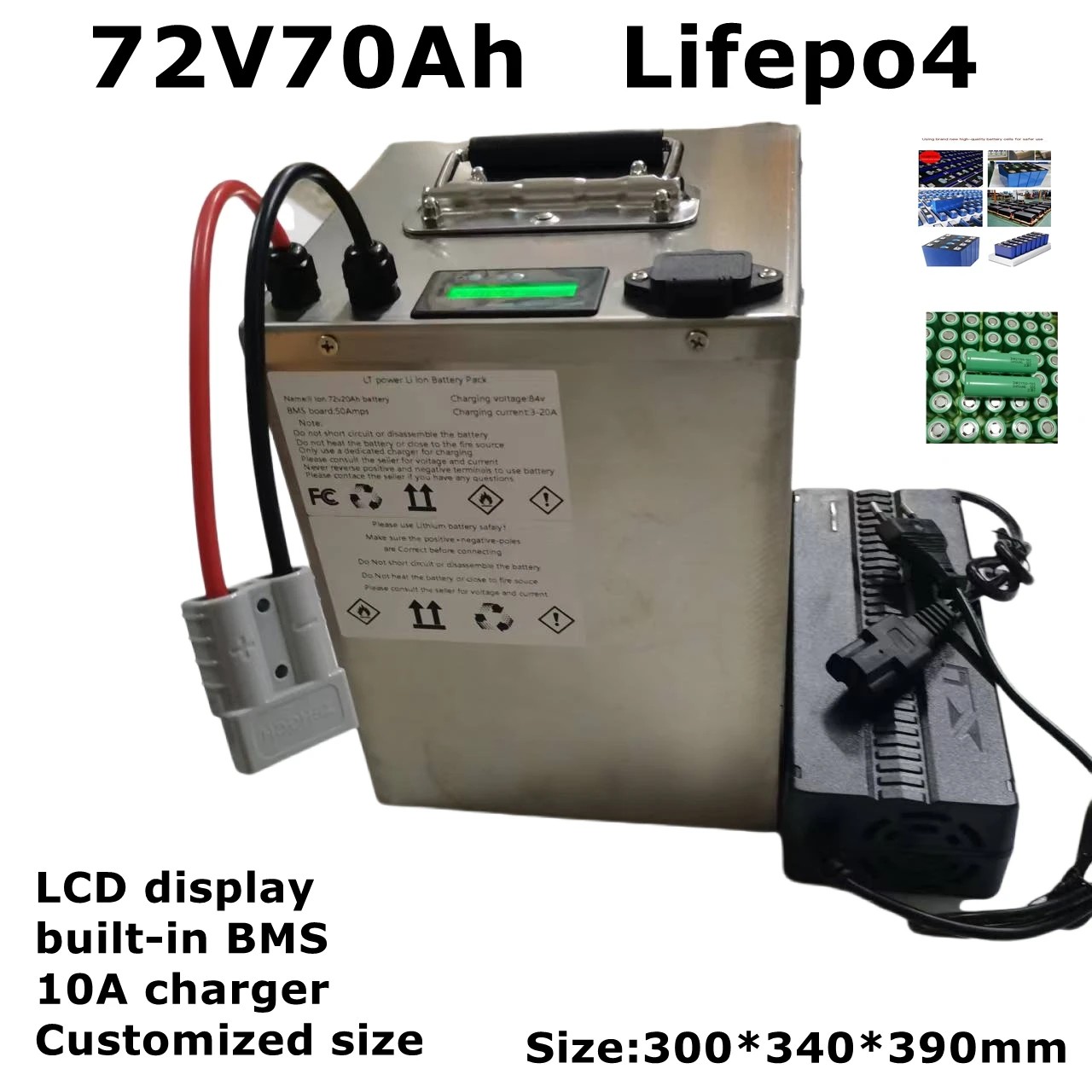 LT-72V 70Ah lifepo4 battery Lithium Rechargeable BMS 24S deep cycle for 5000W bicycle bike scooter Motorcycle + 10A charger .