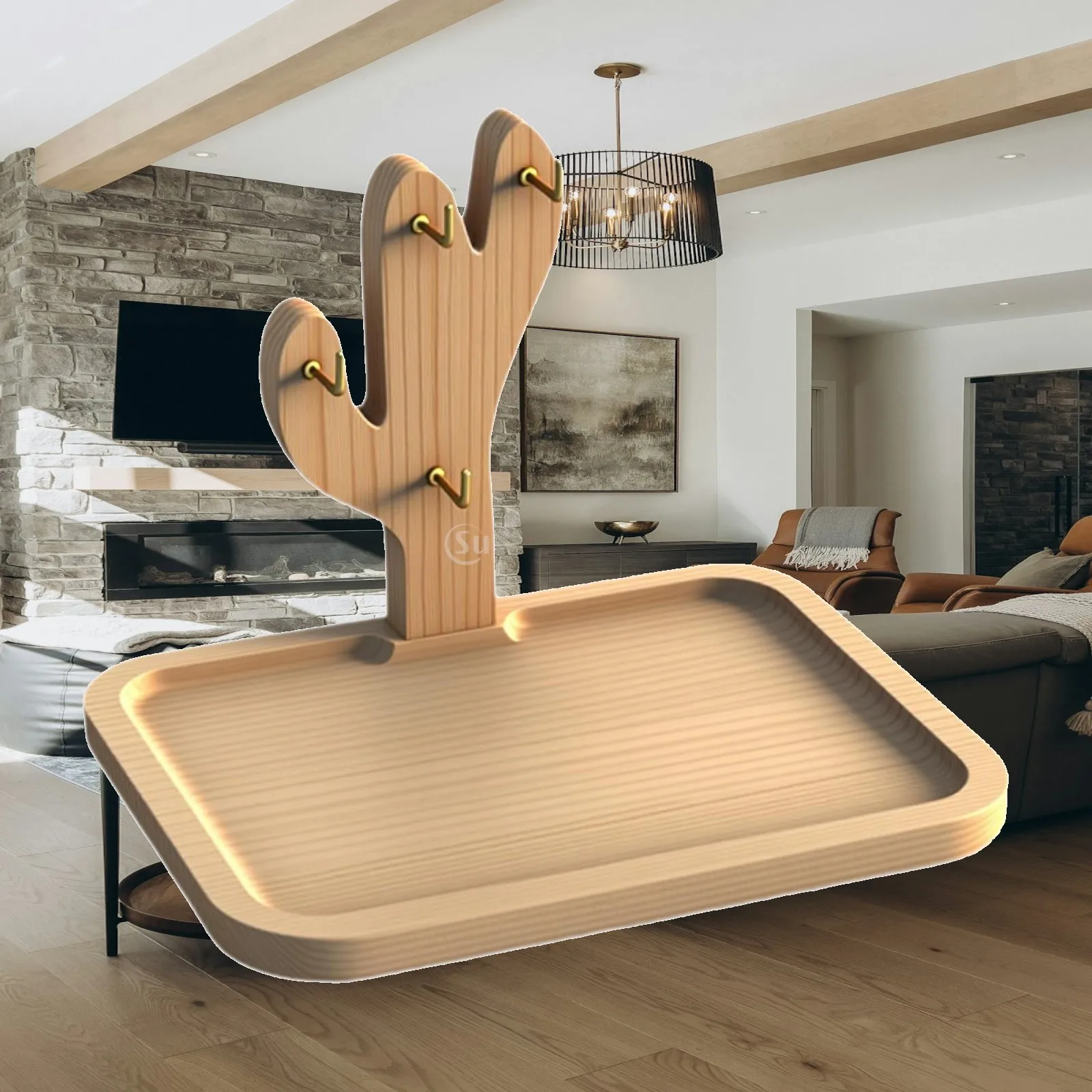 

Wood with Hooks Modern Home Decoration Gift Open Storage Wood Key Bowl Jewelry Tray for Wallet Watches Jewelry Keys