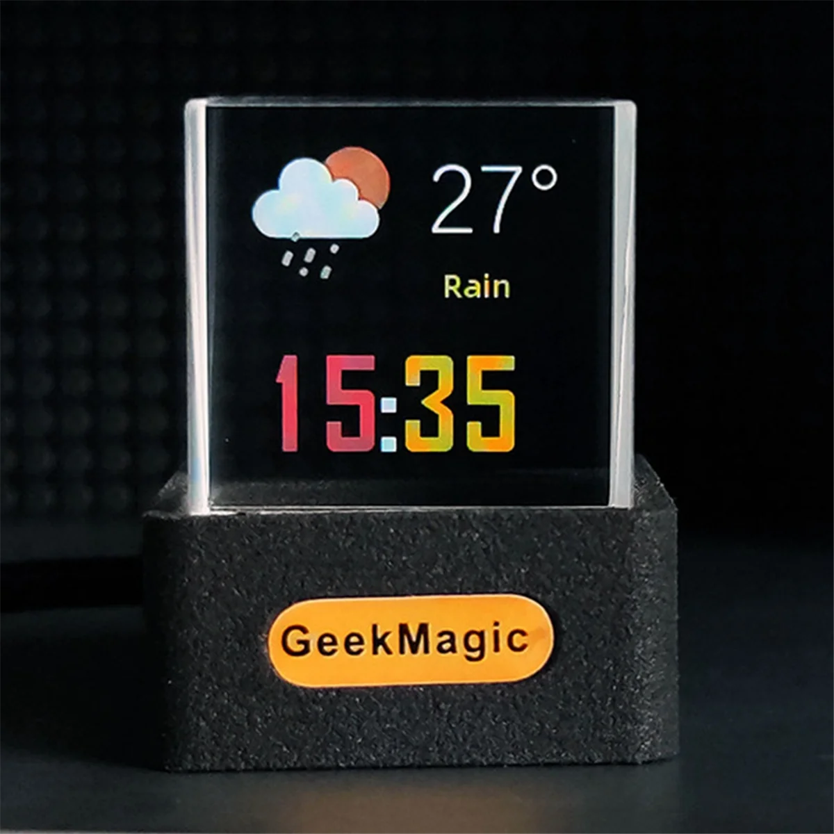 GeekMagic Crystal Cube Photo Display Holographic Desktop Smart Weather Station Digital Clock with GIF Animations Album SQ
