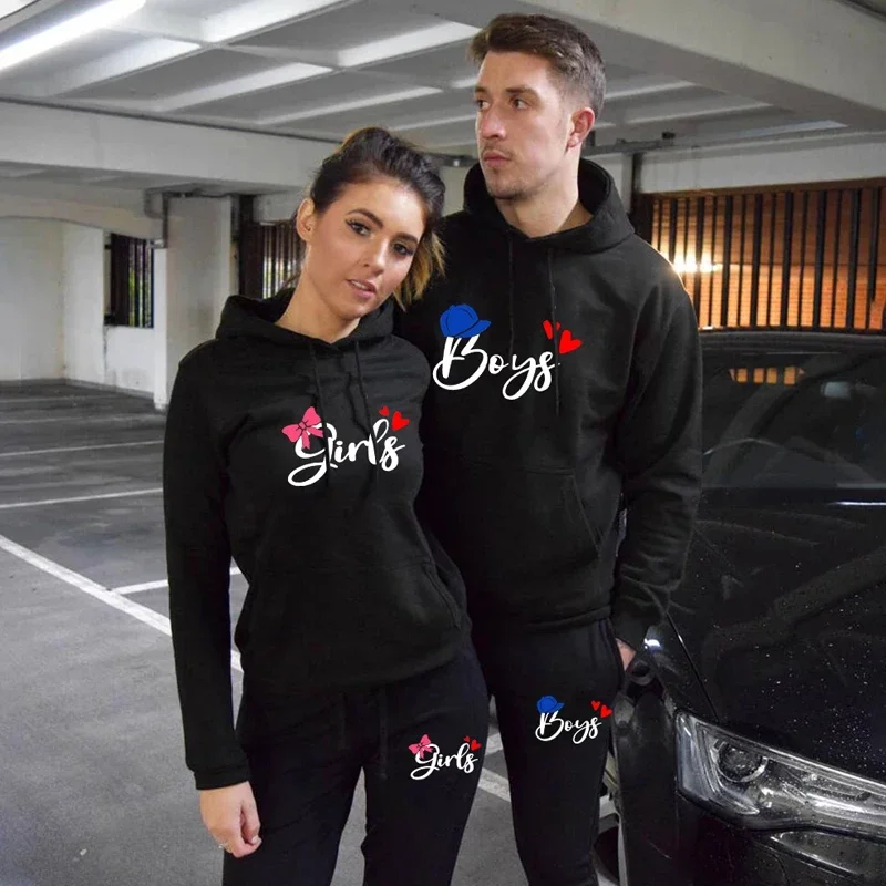 Couple Tracksuit Girl Boy Printed Sport Kit Women Men Hooded Sweatshirt+Sweatpant Outfit Lovers Casual Clothing Hoodie Suit 2PCS