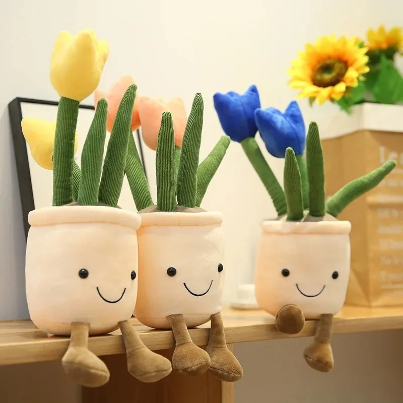 Plante tulipe réaliste 33CM, jouets en peluche doux en peluche, bibliothèque tulipe à fleurs en pot