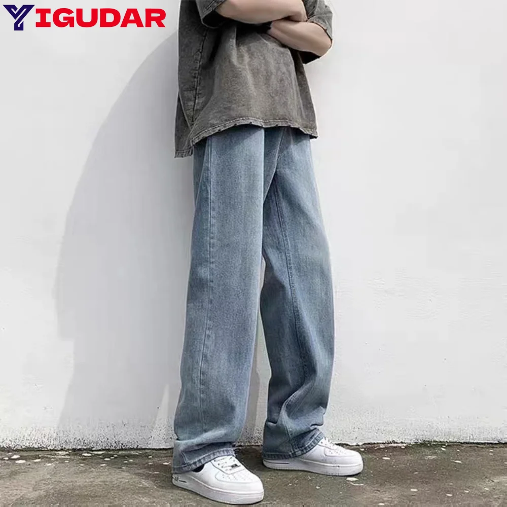 

2025 New Street Casual Baggy Jeans Men's Korean Fashion Hip Hop Straight Wide Leg Trousers Couple Denim Pants y2k streetwear