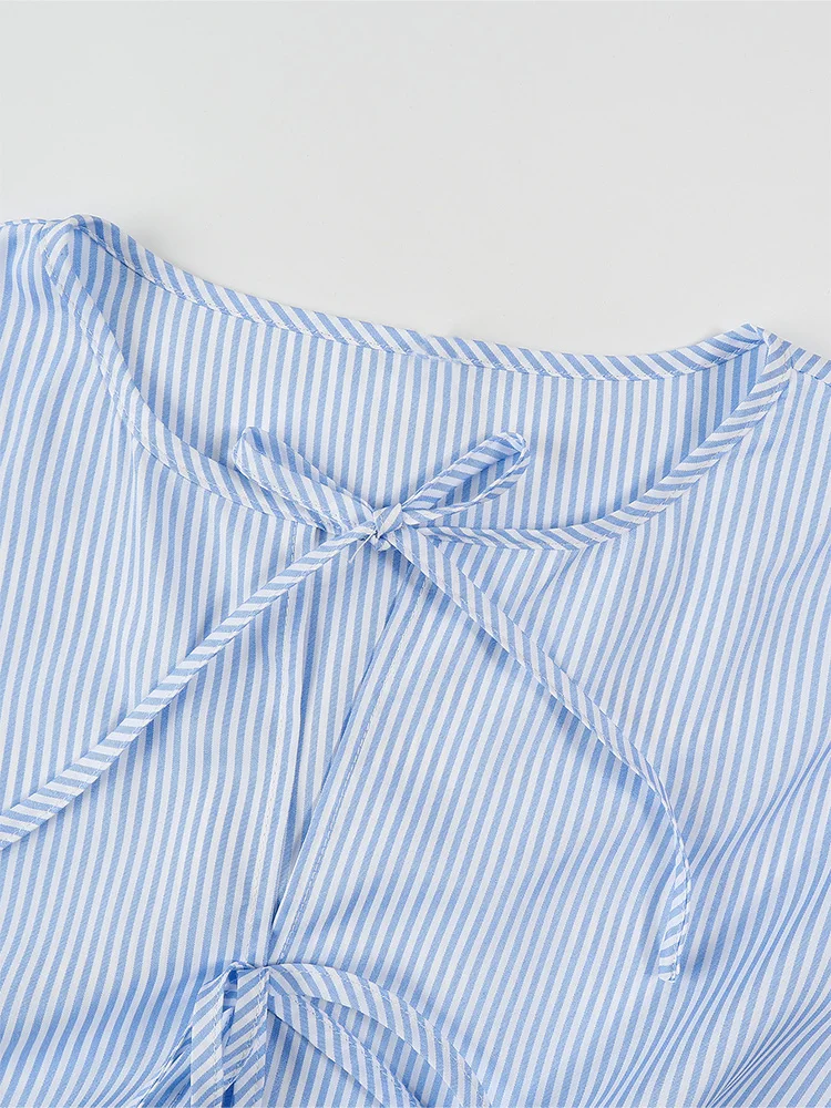 2022 Herbst-Neuheiten, lässiges gestreiftes Hemd für Damen mit Schnürung vorne, langärmeliges, locker sitzendes Hemd für den Alltag