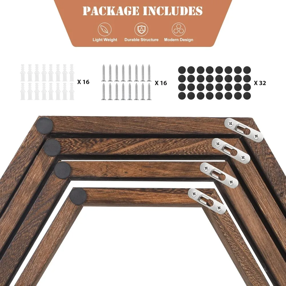 مجموعة من 8 أرفف عائمة سداسية، ديكور حائط خشبي لتخزين غرفة المعيشة وغرفة النوم #4