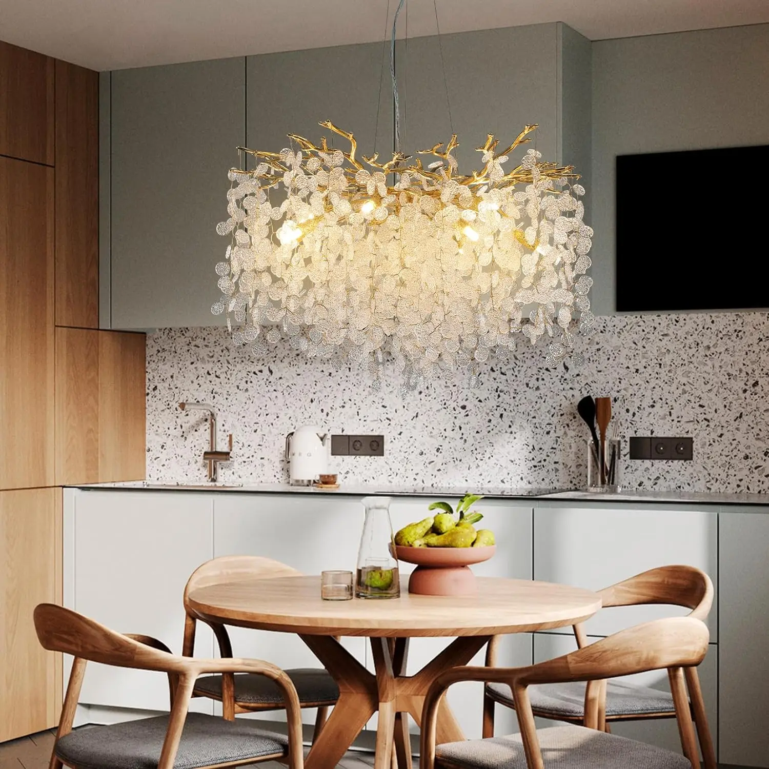 Luxury Round Crystal Chandelier for Dining Room Crystal Pendant Lights Bedroom Tree Branch Chandelier for Living Room Kitchen