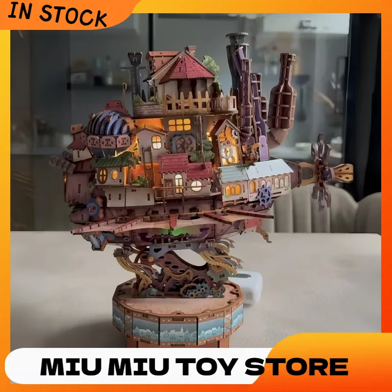 Neues 3D-Holzpuzzle Schloss Luftschiff DIY-Modellbausatz Buchnische Mini-Puppenhaus Kreative Handgemachte Dekoration Geburtstagsgeschenk Spielzeug