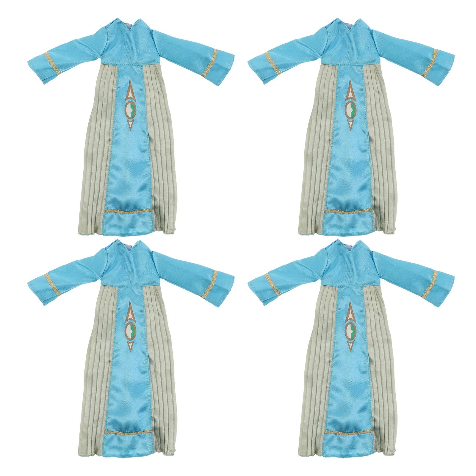 

4Pcs Islamic Thobe Outfit Set Sky Blue Long Sleeve Modest Arabian Clothes Eid Dress Up for 11 Inch Dress Clothing