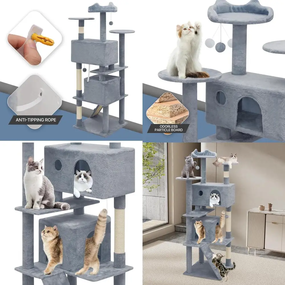 

70 Indoor Grey Cat Tower with Scratching Post, Climbing and Play Structure