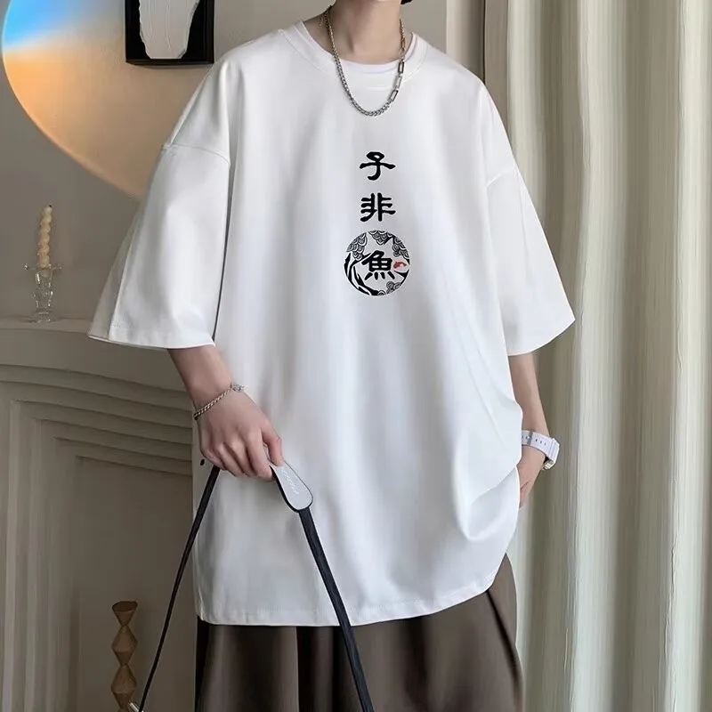 [size M-8XL] Men's Oversize T-shirt New Chinese Style Print Loose Cotton Short Sleeve T-shirt For Men And Women