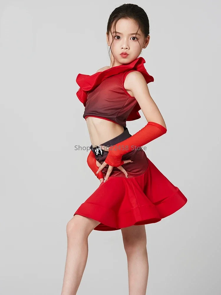 Samba Ballroom Latin Dance Costume Girls Kids Cha Cha Rumba Dance Dress Skirt Tango Dance Clothes Competition Dresses Child