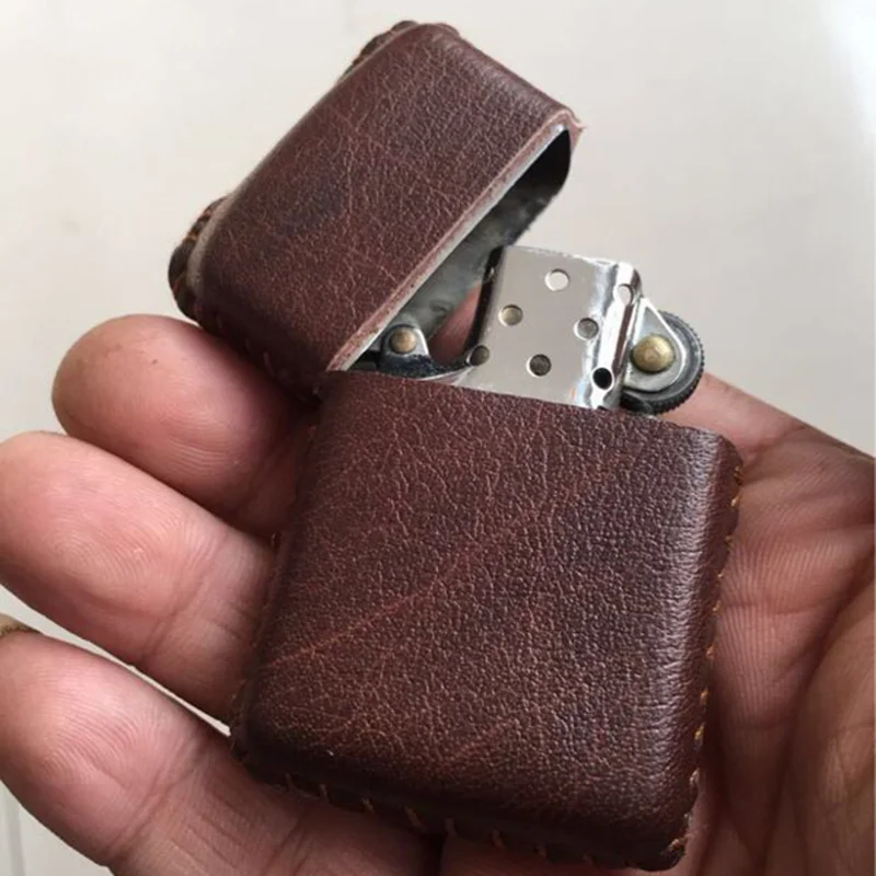 Cowhide Custom Protective Sleeve Lighter Storage Holster Genuine Leather Lighter Case  Belt Bag Handmade for Zippo Lighter Cover