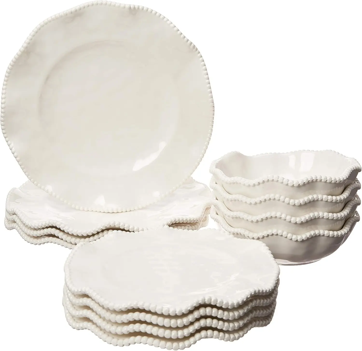 

Cream 12 pc Melamine Dinnerware Set, Glossy, Service for 4, Dishwasher Safe