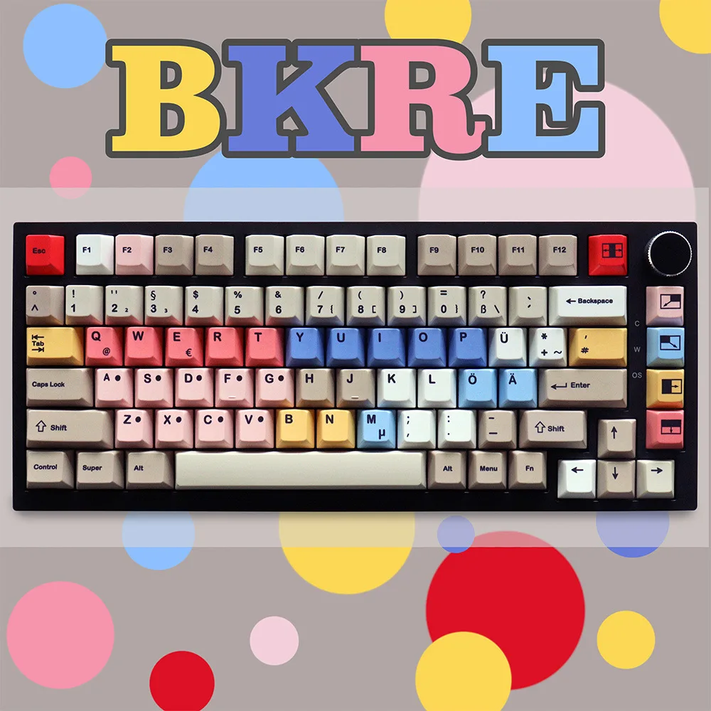 German BKRE theme keycap PBT material pattern characters clear five-sided sublimation keycap 130 keys