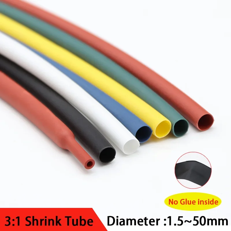

1/3/5M Diameter 1.5~50mm No Glue 3:1 Heat Shrink Tubing Ratio Waterproof Wire Wrap Insulated Lined Cable Sleeve Shrink Wrap