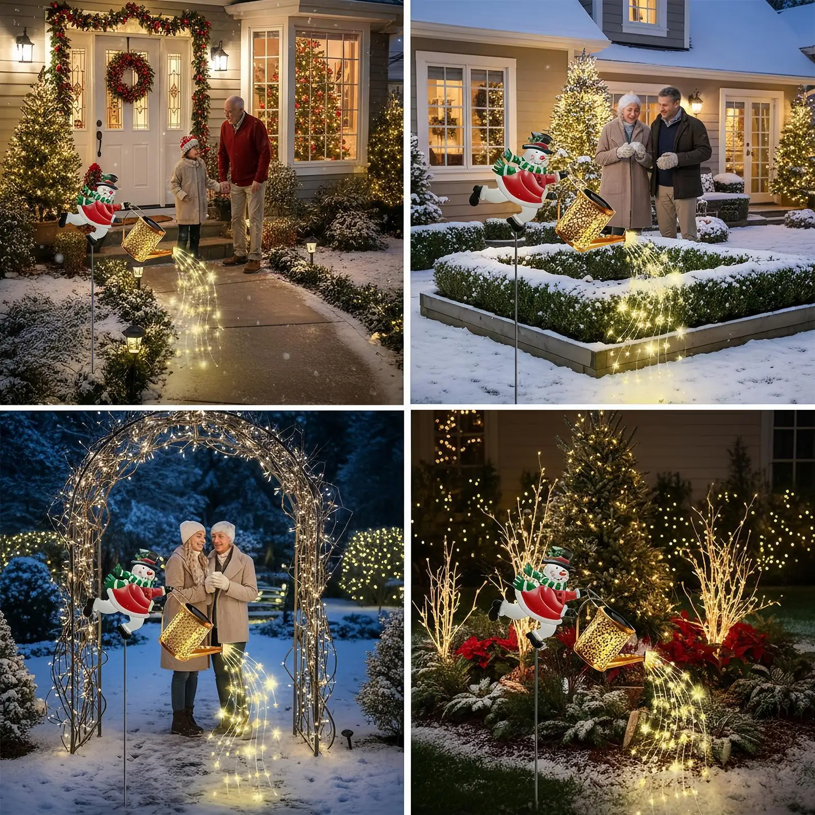 Solar Watering Can Lights Solar Powered Snowman Kettle Lights Vintage Metal Watering Can Waterproof For Garden Yard Patio