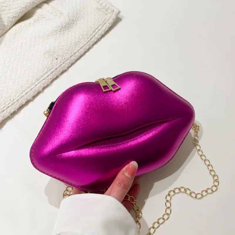 

Cartoon Girl Lip Bag Candy Color Western-Style Chain Single Shoulder Crossbody Mini Trendy Personalized Bag for Women